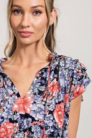 DRAWSTRING FLORAL TOP