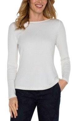 Liverpool Ribbed Knit Boat Neck Long Sleeve Top