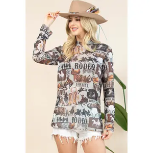 AUBREY Western Rodeo Semi Sheer Mesh Top