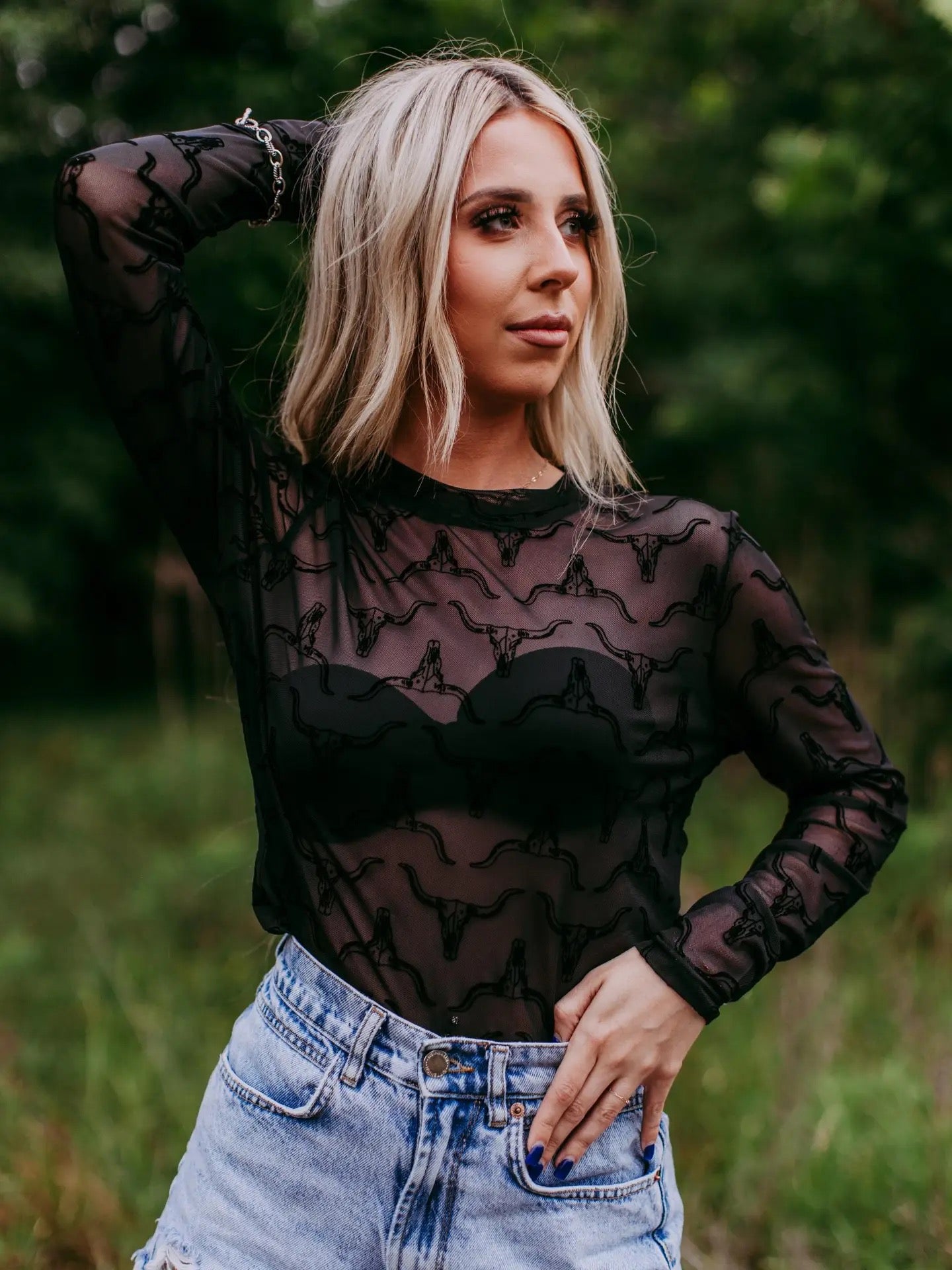 Cow Skull Mesh Top