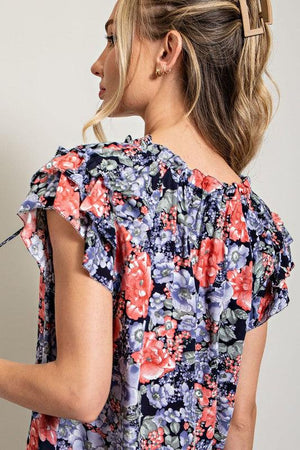 DRAWSTRING FLORAL TOP