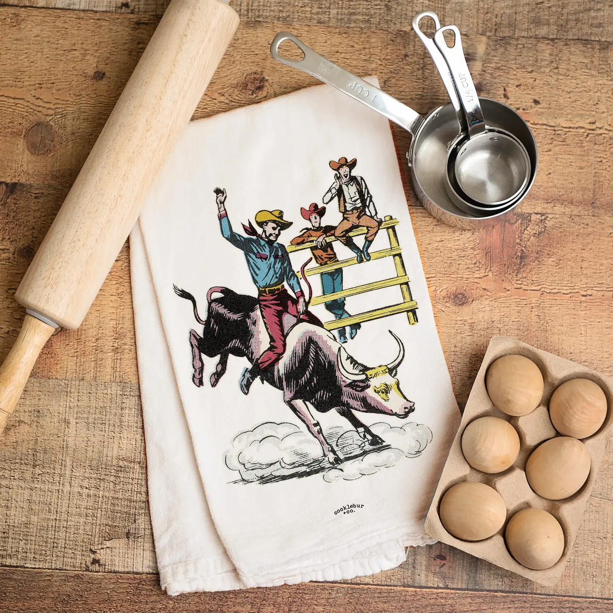 Vintage Bull Rider - Old Fashioned Tea Towel