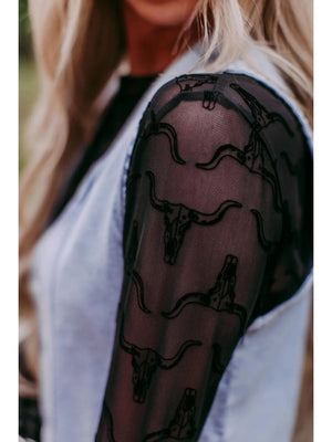 Cow Skull Mesh Top
