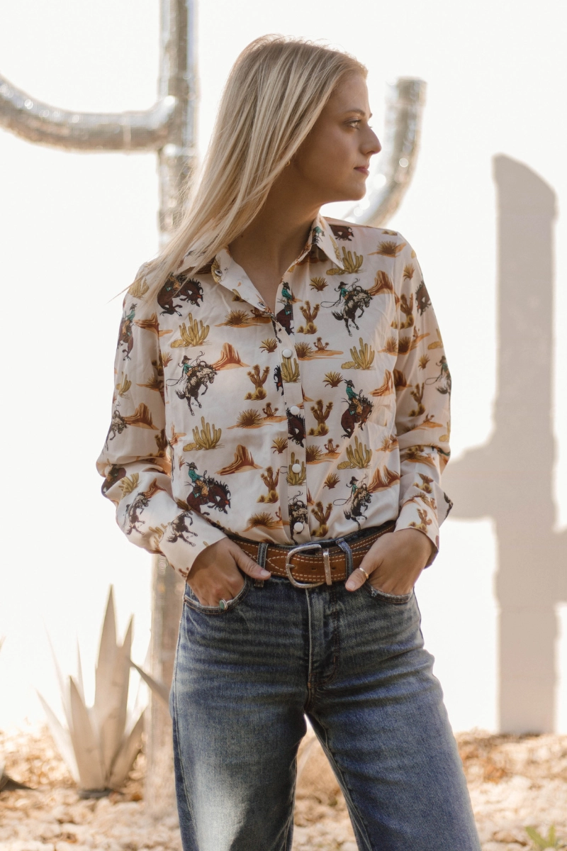 Women’s western desert theme long sleeve button up 