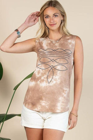 Boot Stitch Graphic Tie Dye Sleeveless Top