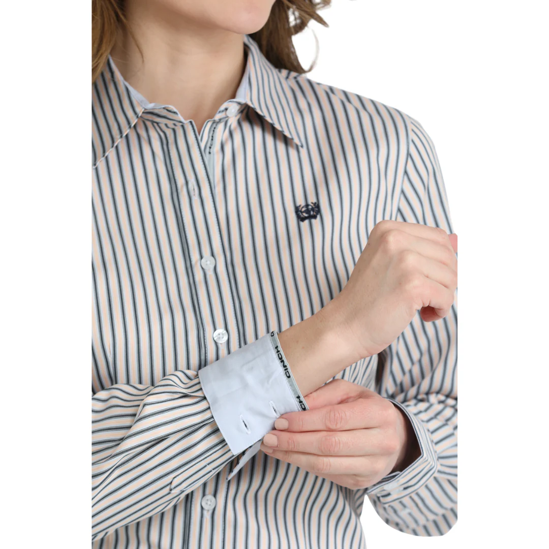 Cinch Ladies Multi Stripe Print Button Down Shirt