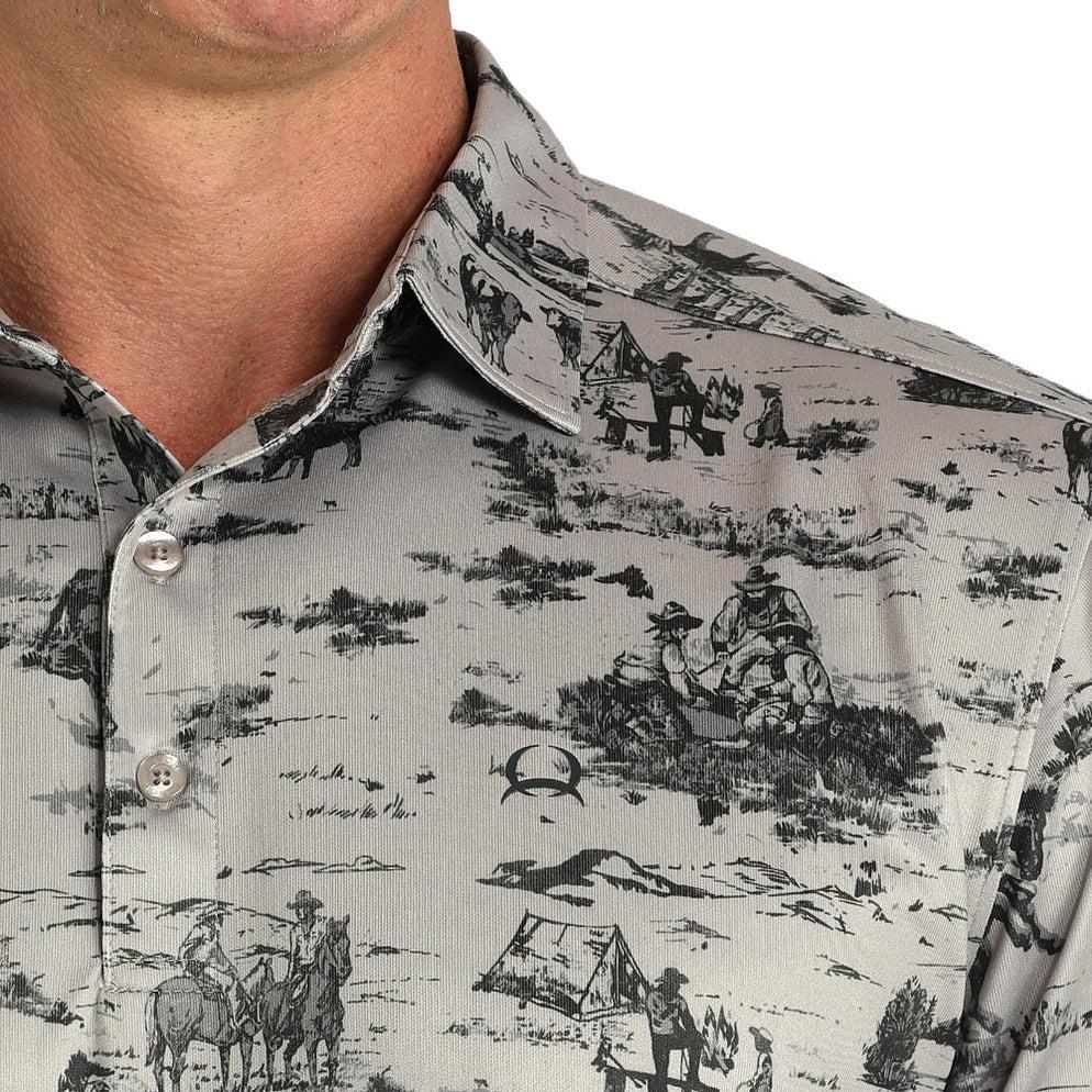 CINCH MENS GREY WESTERN SCENE POLO