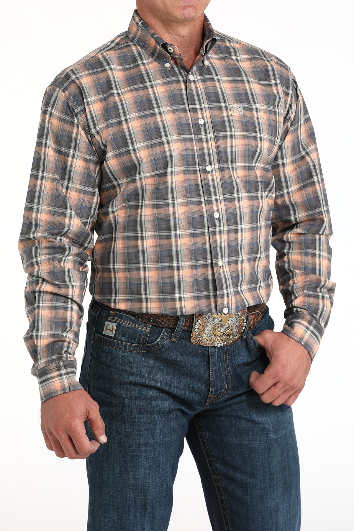 Men's Plaid Print Button-Down Western Shirt