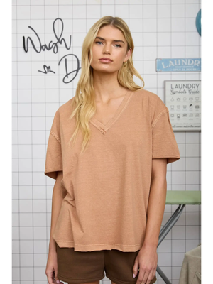 Danica Washed Relaxed Short Sleeve V Neck Knit Top