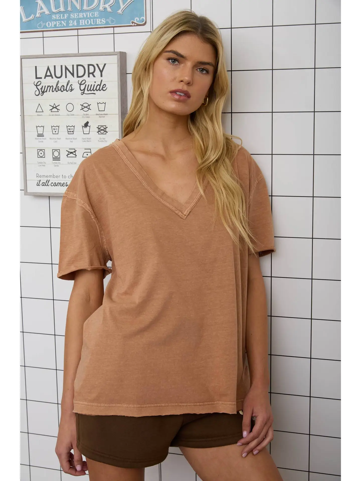 Danica Washed Relaxed Short Sleeve V Neck Knit Top