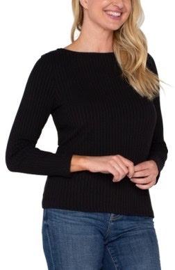 Liverpool Ribbed Knit Boat Neck Long Sleeve Top