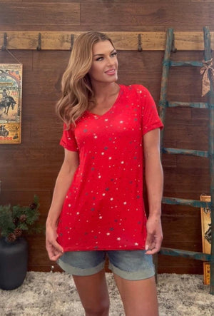 Sophie Red Liberty Stars Top
