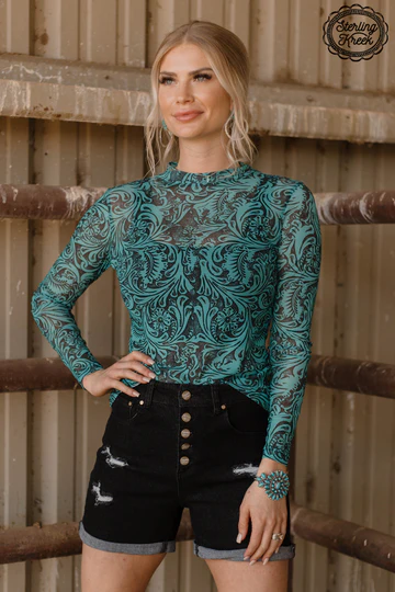 The Tooled in Turquoise Mesh Top
