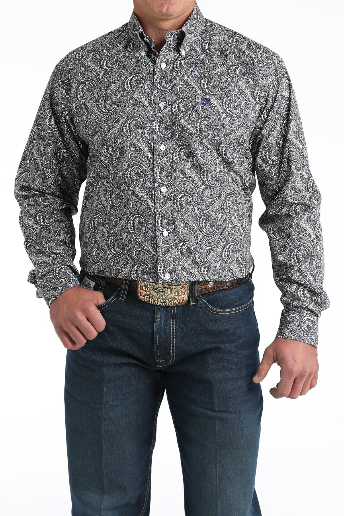 Cinch brand mens long sleeve paisley button op shirt