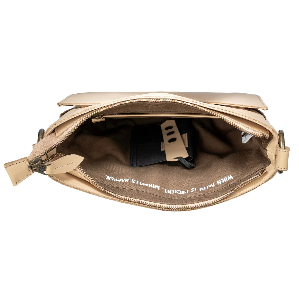 Beige pouch with zipper on a white background