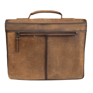 Brown leather briefcase on a white background