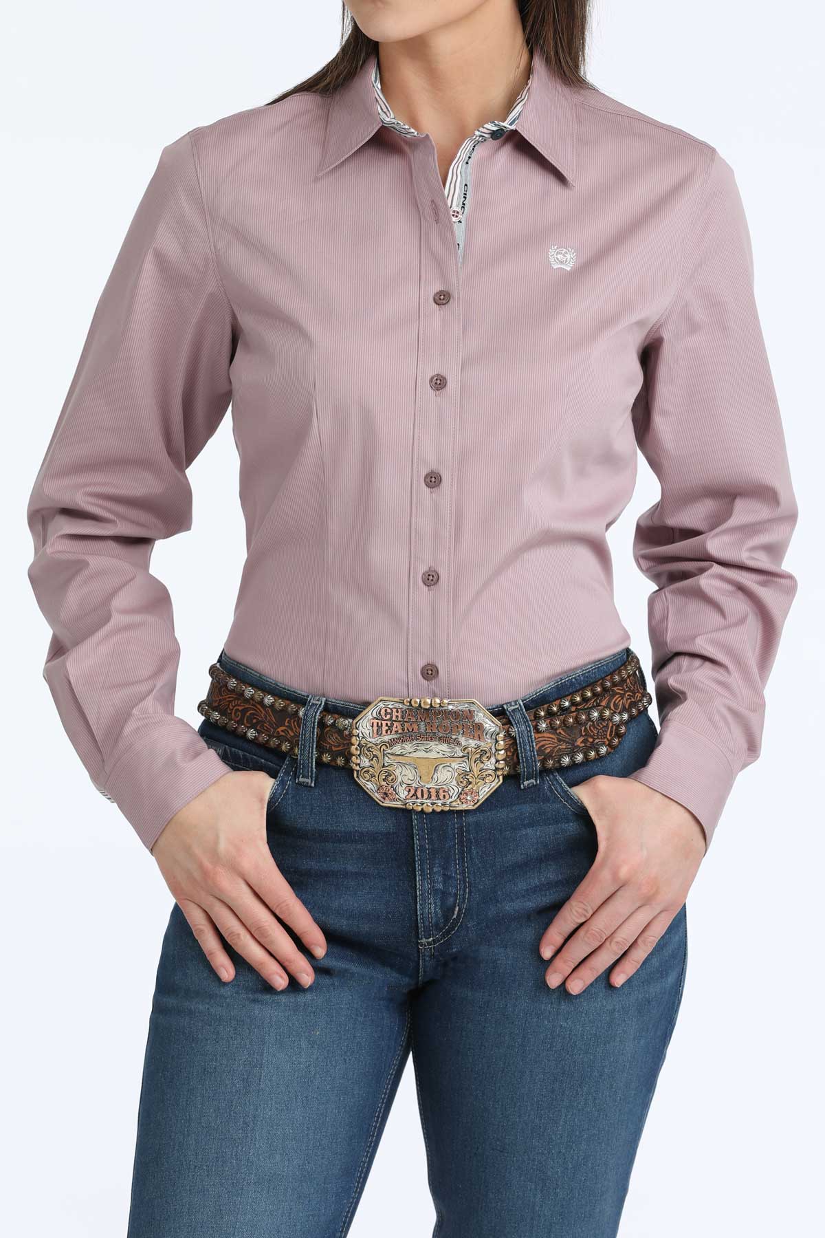 Long sleeve lilac button-up shirt