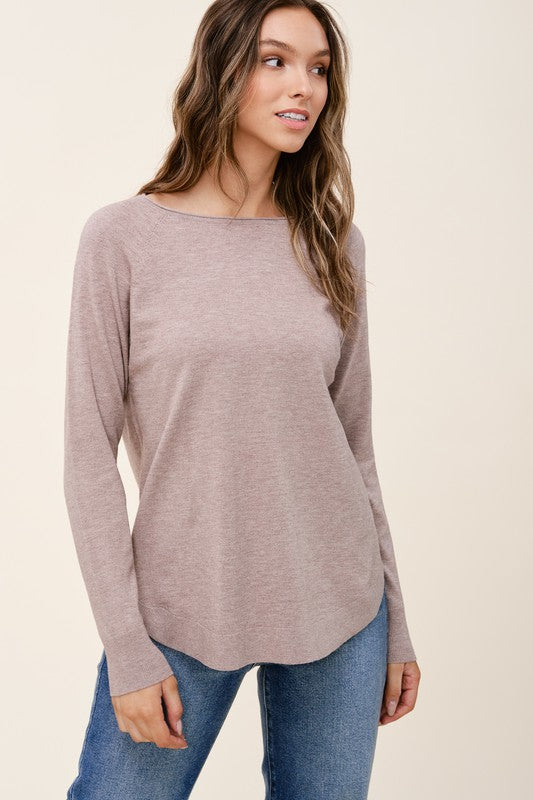 BASIC BOAT NECK, LONG SLEEVE, HIGH AND LOW, PULLOVER SWEATER